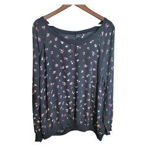 Torrid 3 Women's Plus Top Black Purple Floral Pullover Band Hem‎ Long Sleeve
